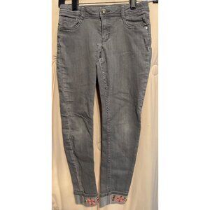 Gymboree Girl's Gray Denim Jeans Size 8 Embellished Hems Adjustable Waist